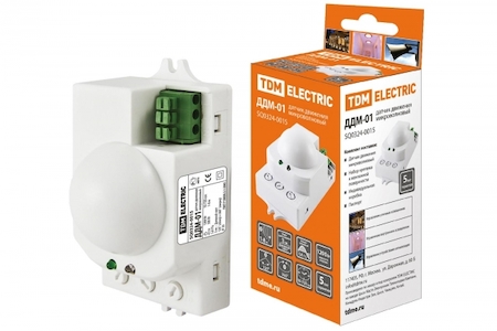 TDM ELECTRIC SQ0324-0015 Датчик движения микроволновый ДДМ-01 5,8ГГц 1200Вт, 10-720с, 1-8м, 3+Лк, 120(сбоку)+360(сверху)гр IP20, TDM